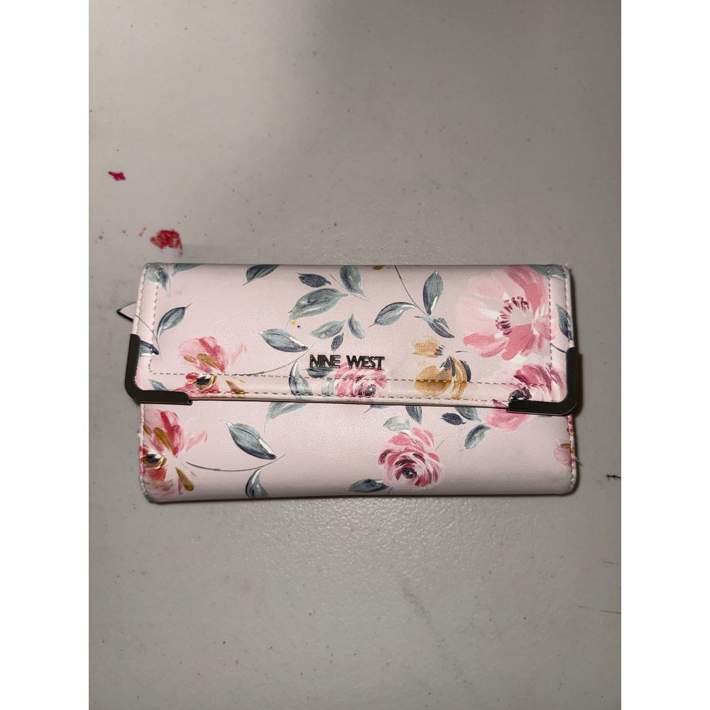 Nine West Trifold Wallet Womens OS Pink Floral Romantic Coquette Faux Leather
